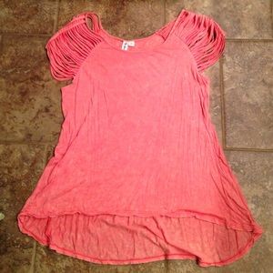 Pink top with fringe sleeves