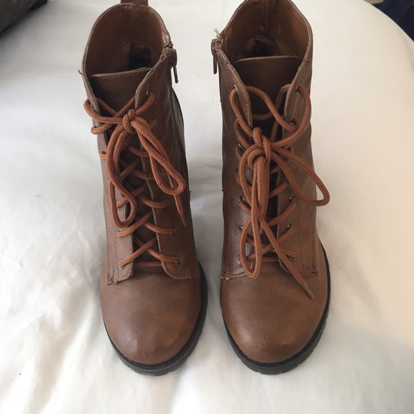 Brown combat bootie heels