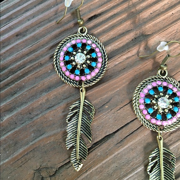 New! Boho chic earrings with rhinestone center! - Picture 2 of 4
