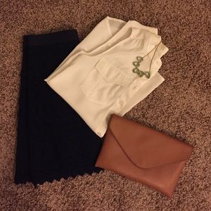 Loft navy blue lace skirt