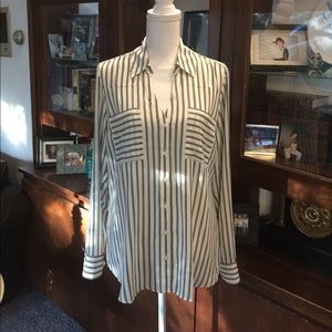 Express Portofino Black and White Striped Blouse!