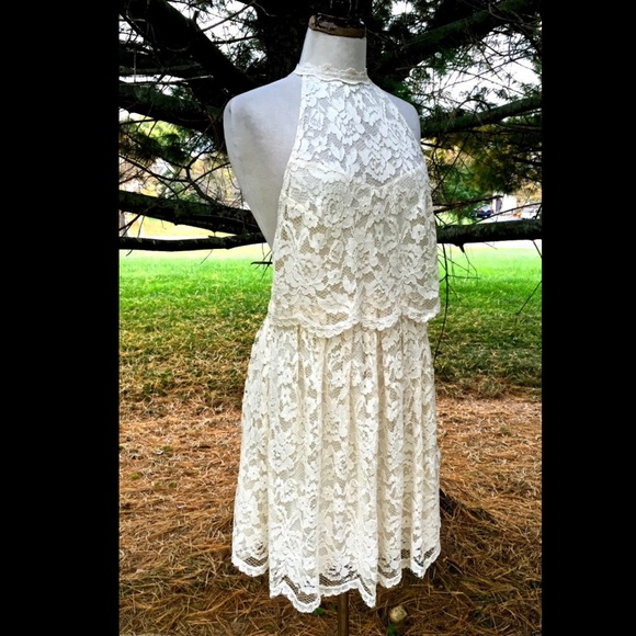 Free People Dresses & Skirts - Free People ivory lace flare halter lace Dress 10