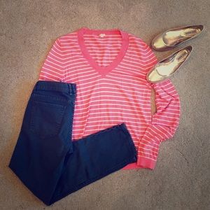 Worn Once!! J. Crew Pink Stripe Sweater