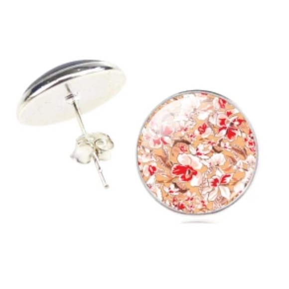 Vintage Silver Color Earrings Fashion Glass Caboch