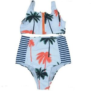 Print Floral Palm Tree High Waisted Bikini