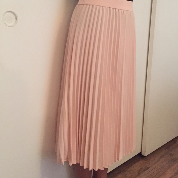 Blush Pink Classic Midi Pleated Skirt