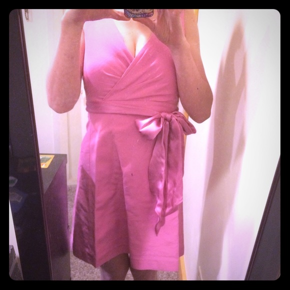 Pink low cut wrap dress