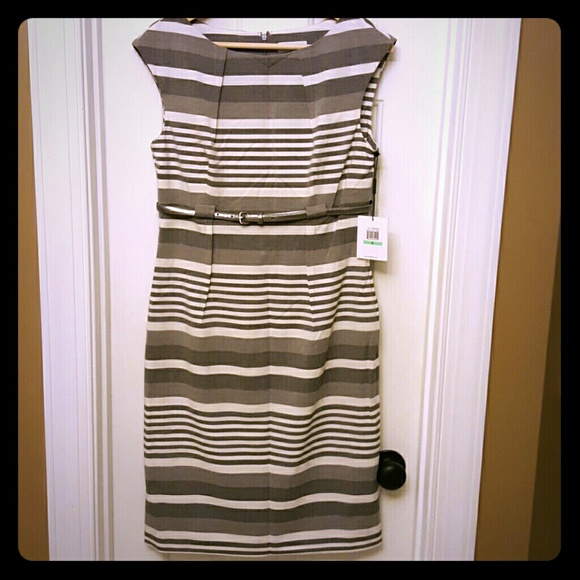 SALE!!! Calvin Klein belted grey & white dress