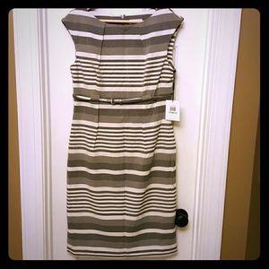 SALE!!! Calvin Klein belted grey & white dress
