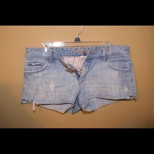 Low rise blue jean denim cut offs