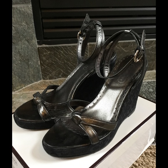 Coach Shoes - Coach Cathleen Gunmetal/Black Wedge Heels Size 7.5