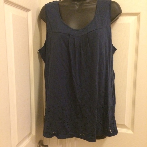 Liz Claiborne - navy tank w/hole detail at bottom.