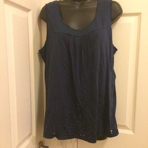 Liz Claiborne - navy tank w/hole detail at bottom.