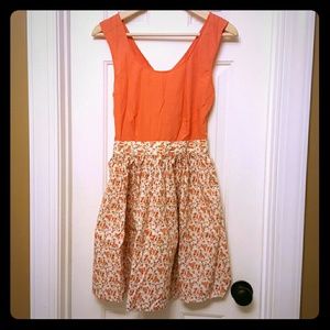 Orange Floral cross-back cutout boutique dress