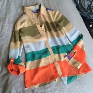 Cremieux Multicolor Stripe Button Up Blouse :: XS