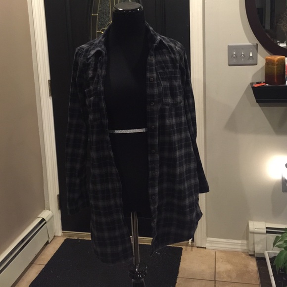 Black and grey flannel button down shirt