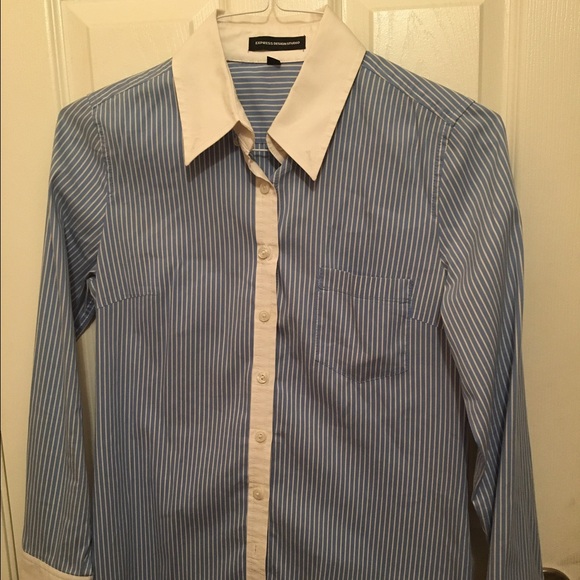 Express Pinstripe Blue Med Long Sleeve