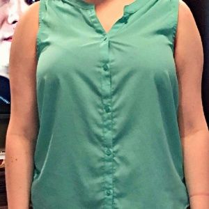 Turquoise button up shirt from American Eagle.