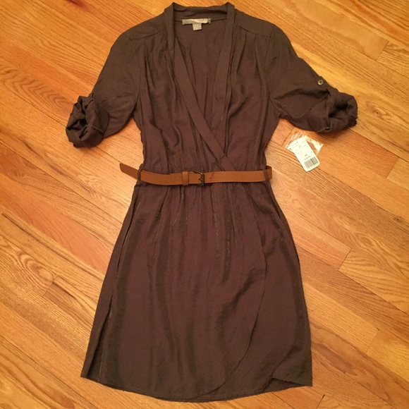 NWT Brown Belted Wrap Dress Sz XS