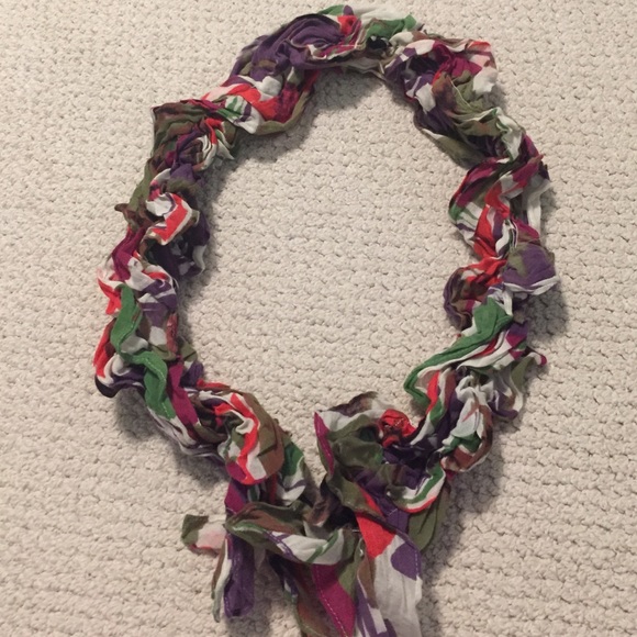 Purple, green, pink, brown scrunchy scarf