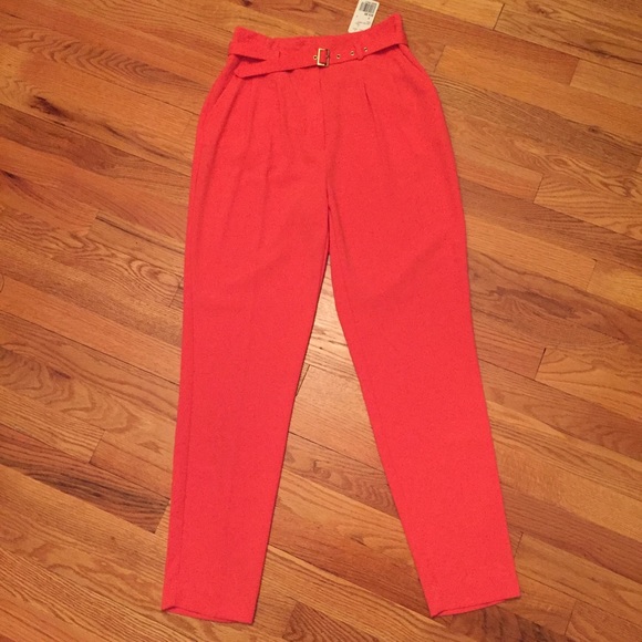 NWT Coral High-Waisted Belted Pleated Pants Sz S