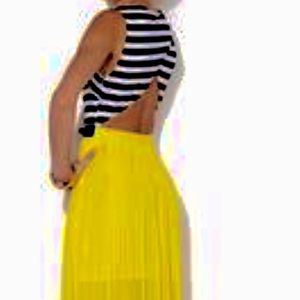 Yellow and navy striped dress