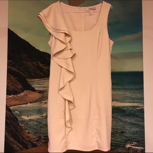 Cream/rose/nude sleeveless dress w/ ruffles