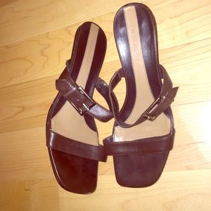Brown Nine West short heel sandals.