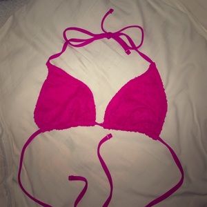 pink lacy overlay string bikini top
