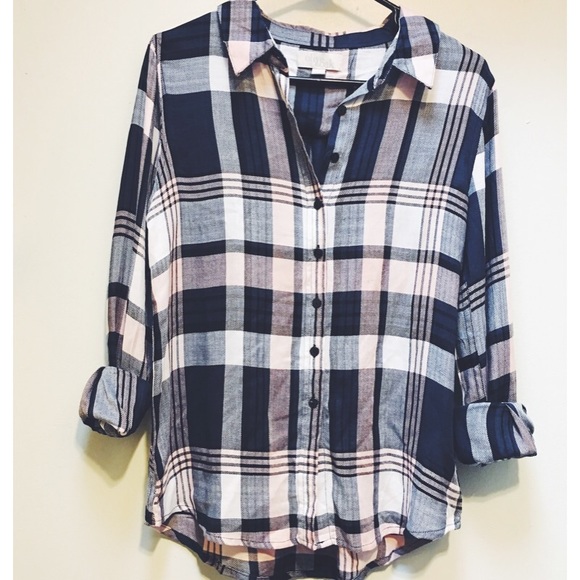 Olive & Oak Tops - Drapey Olive and Oak Plaid Button Down Small
