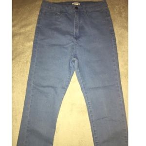 High waisted blue jeans