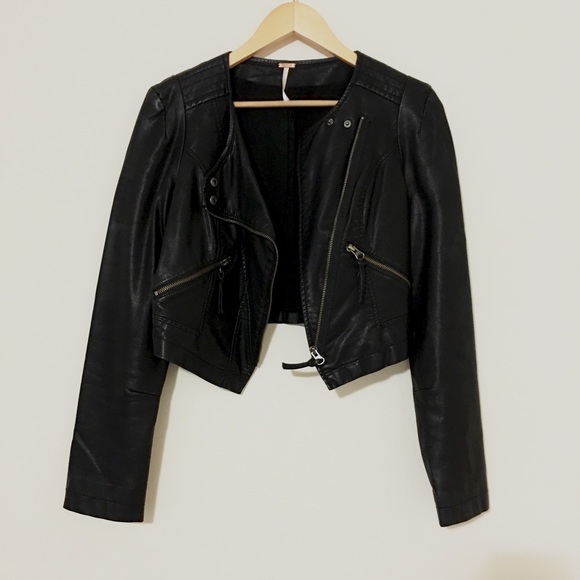 Free People Faux Leather Collarless Moto Jacket