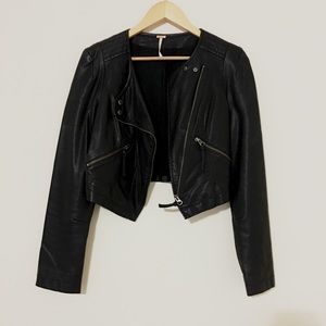 Free People Faux Leather Collarless Moto Jacket