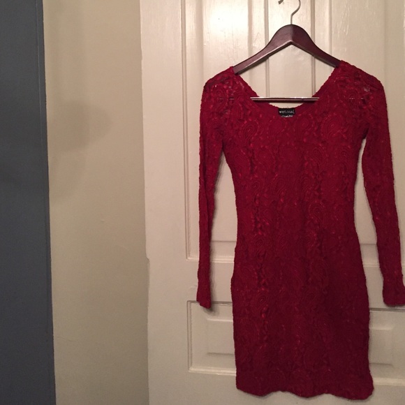 Red, long sleeve, sexy party dress.