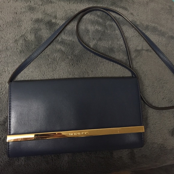 Michael Kors Lana Clutch Purse dark blue Authentic - Picture 1 of 4