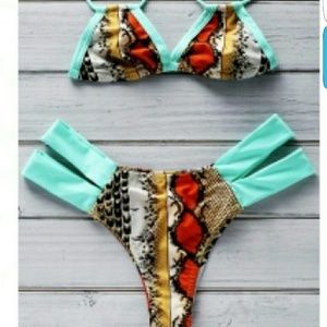 Orange/Turquoise Animal Print Bikini