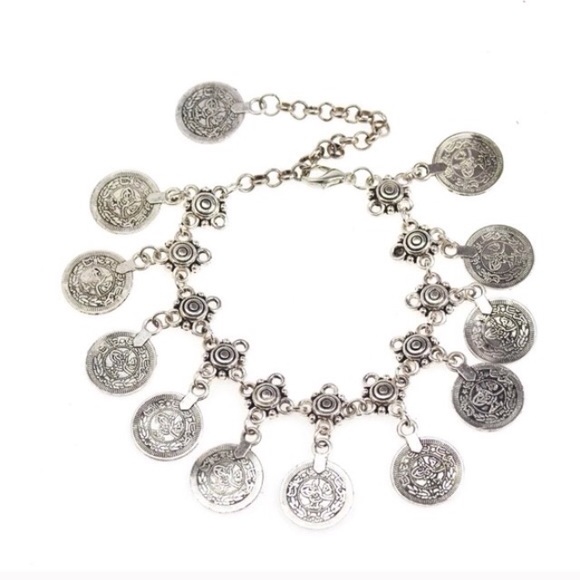 Silver Tone Boho Coin Charm Ankle / Wrist Bracelet - Picture 3 of 3