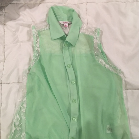 Mint and lace button up