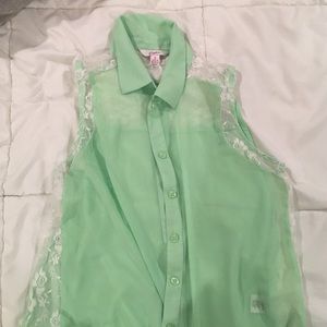 Mint and lace button up