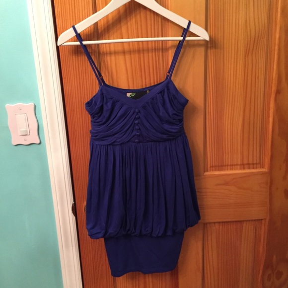 Cobalt Blue Draped Bubble Peplum Mini Dress Sz S
