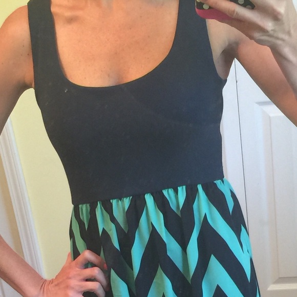 Navy blue & mint sleeveless chevron maxi dress
