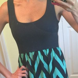 Navy blue & mint sleeveless chevron maxi dress