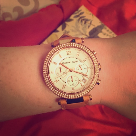 Michael Kors Tan Leather & Rose Gold Parker Watch