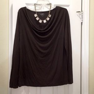 Brown drape neck long sleeve LOFT blouse