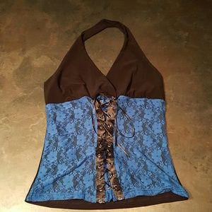 Block Color Lace Corset Halter