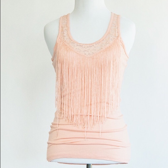 country girl fringe tank | peach