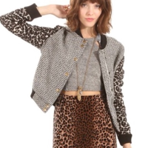 Leopard sleeve bomber jacket