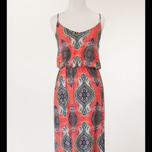 printed maxi dress | deep coral