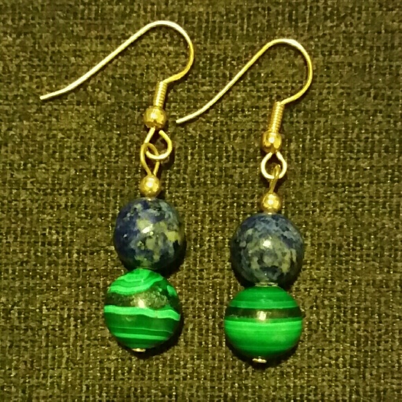 Genuine Lapis Lazuli & Malachite Earrings - Picture 1 of 1
