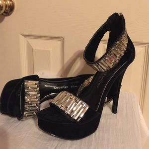 Chinese Laundry black rhinestone strap heels